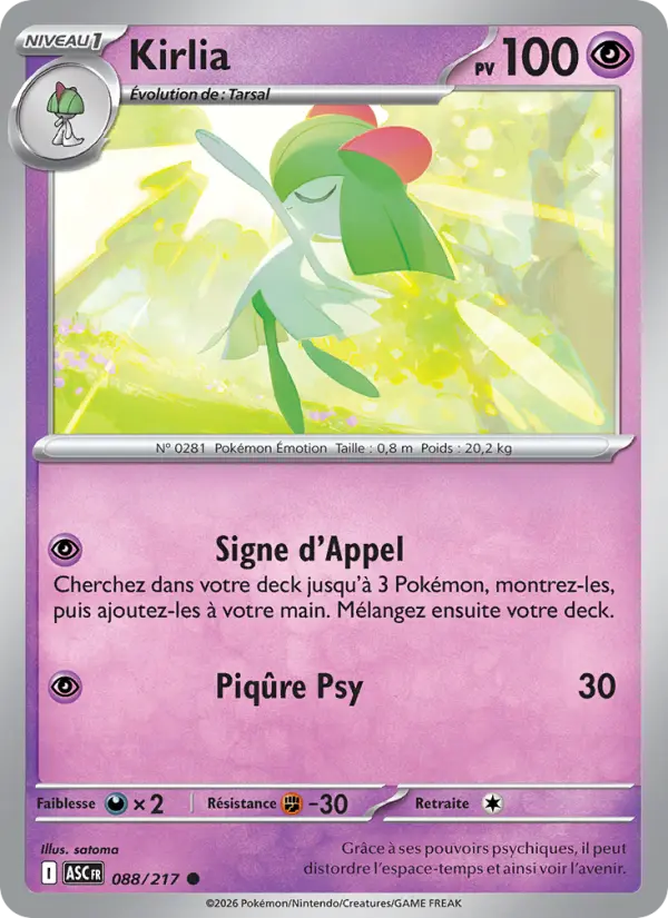 Scan HD carte Pokémon Kirlia 088/217 — Héros Transcendants