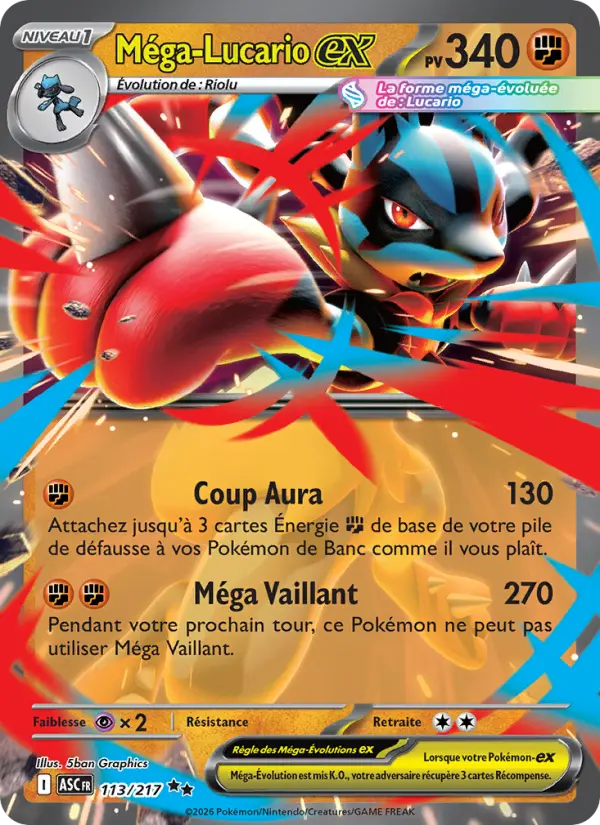 Scan HD carte Pokémon Méga-Lucario-ex 113/217 — Héros Transcendants