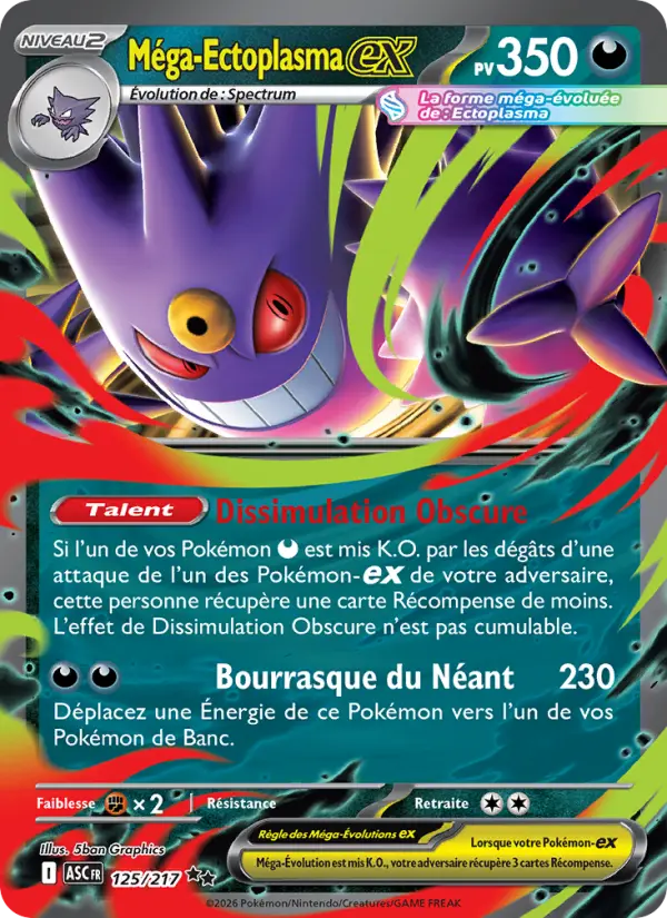 Scan HD carte Pokémon Méga-Ectoplasma-ex 125/217 — Héros Transcendants