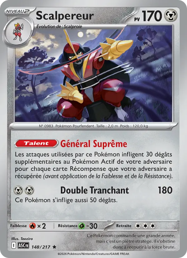 Scan HD carte Pokémon Scalpereur 148/217 — Héros Transcendants