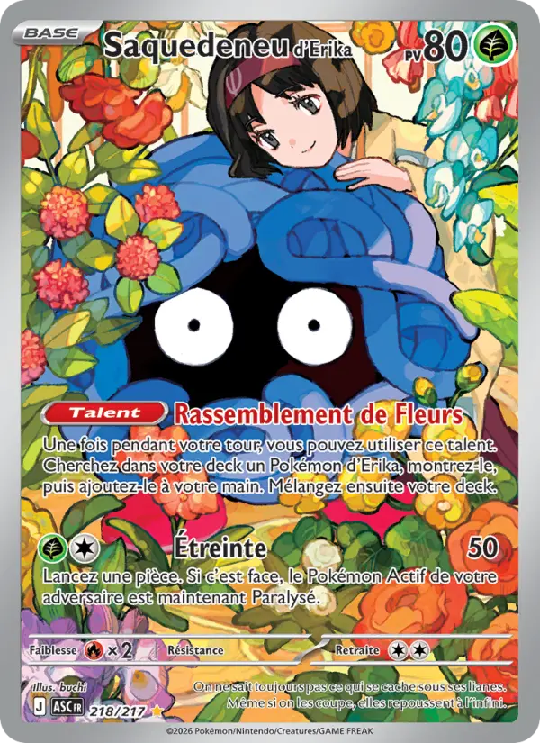 Scan HD carte Pokémon Saquedeneu d'Erika 218/217 — Héros Transcendants