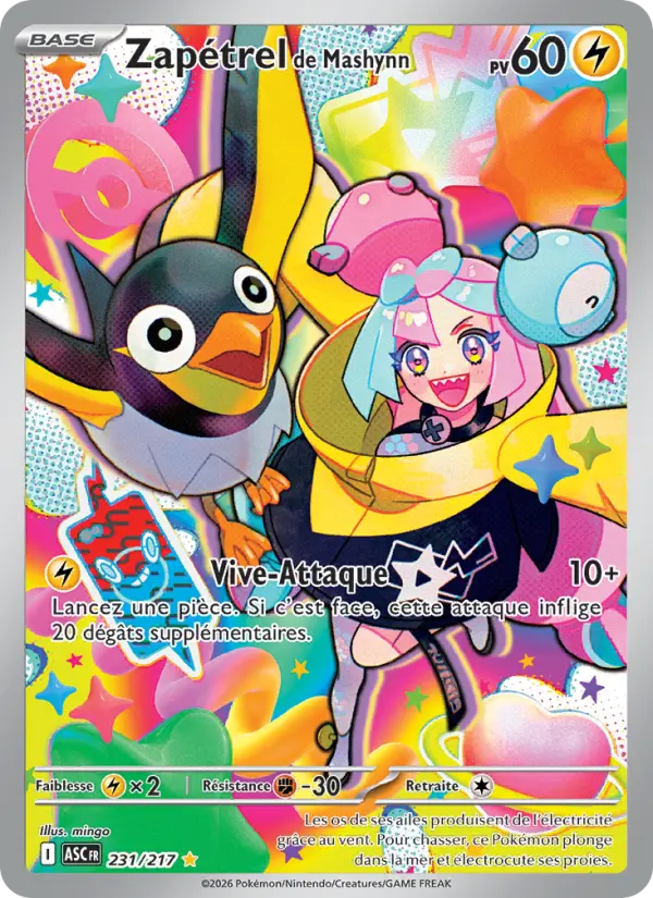 Scan HD carte Pokémon Zapétrel de Mashynn 231/217 — Héros Transcendants