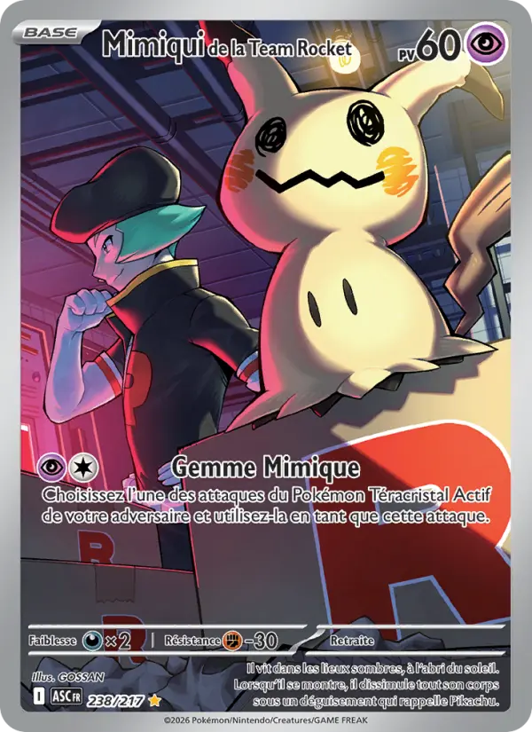 Scan HD carte Pokémon Mimiqui de la Team Rocket 238/217 — Héros Transcendants