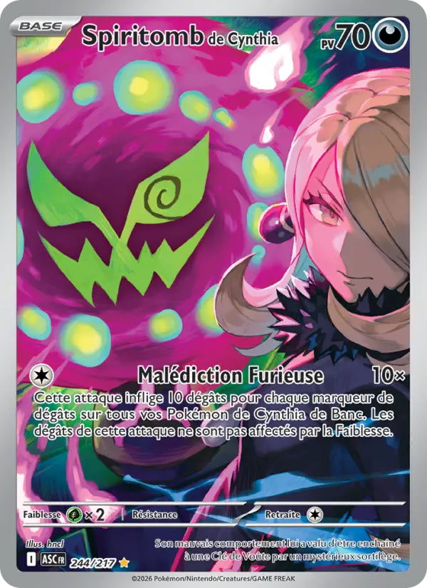 Scan HD carte Pokémon Spiritomb de Cynthia 244/217 — Héros Transcendants