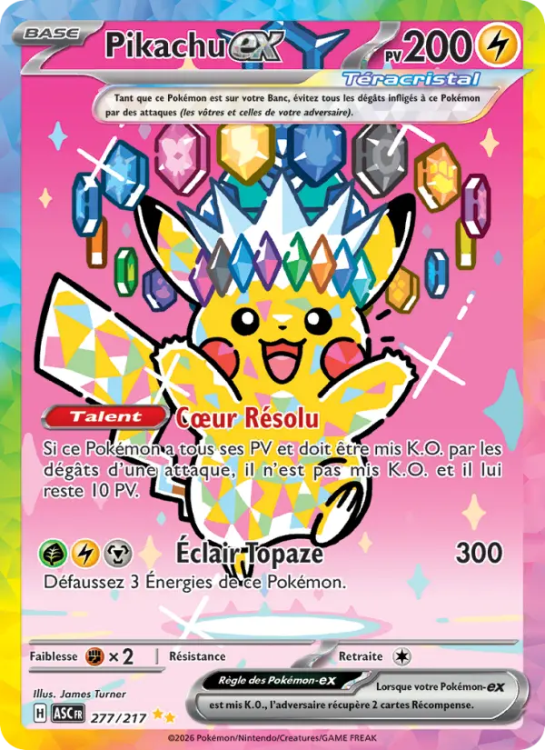 Scan HD carte Pokémon Pikachu-ex 277/217 — Héros Transcendants