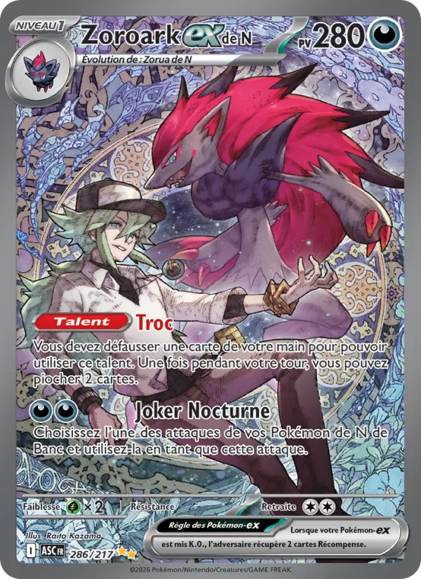 Scan HD carte Pokémon Zoroark-ex de N 286/217 — Héros Transcendants