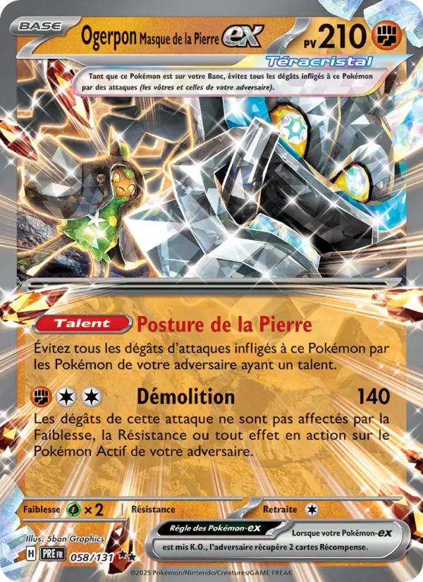 Scan HD carte Pokémon Ogerpon Masque de la Pierre-ex 058/131 — Évolutions Prismatiques