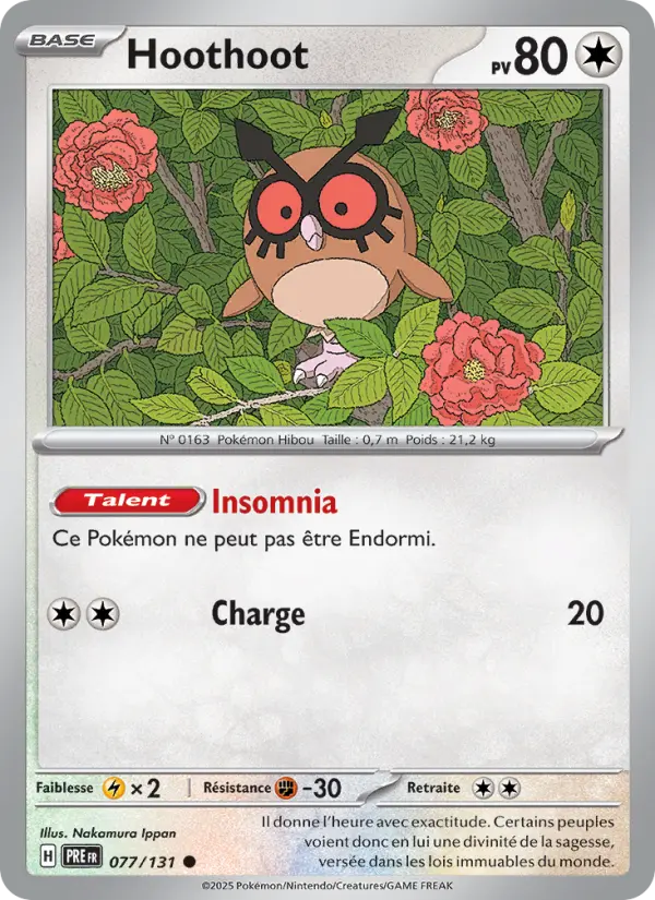 Scan HD carte Pokémon Hoothoot 077/131 — Évolutions Prismatiques