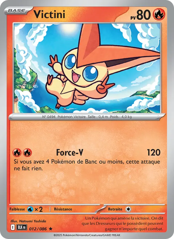 Scan HD carte Pokémon Victini 012/86 — Foudre Noire