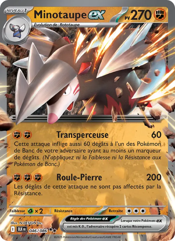 Scan HD carte Pokémon Minotaupe-ex 046/86 — Foudre Noire