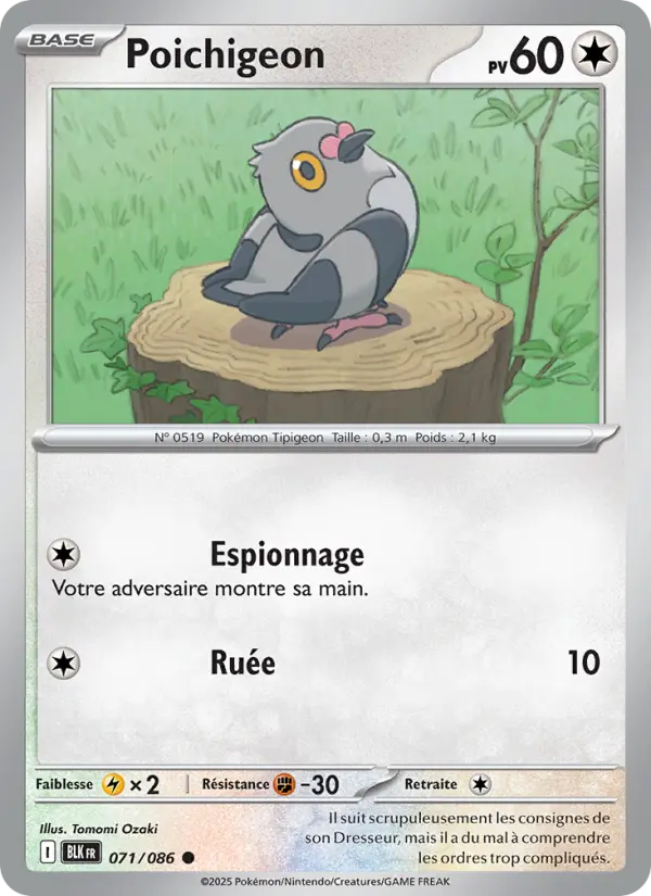 Scan HD carte Pokémon Poichigeon 071/86 — Foudre Noire