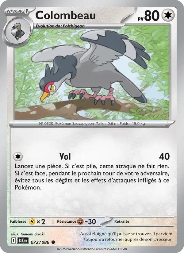 Scan HD carte Pokémon Colombeau 072/86 — Foudre Noire