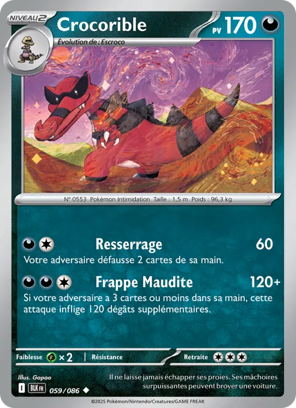 Scan HD carte Pokémon Crocorible 059/86 — Foudre Noire