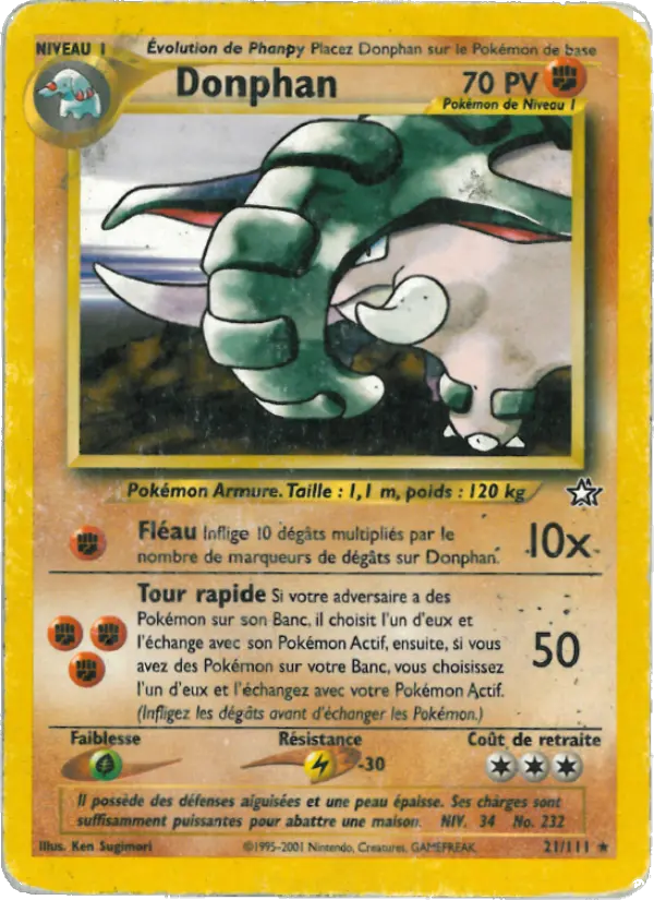 Scan HD carte Pokémon Donphan 21/111 — Neo Genesis