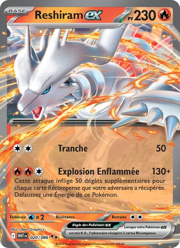 Scan HD carte Pokémon Reshiram-ex 020/86 — Flamme Blanche