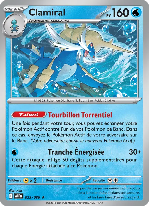 Scan HD carte Pokémon Clamiral 023/86 — Flamme Blanche