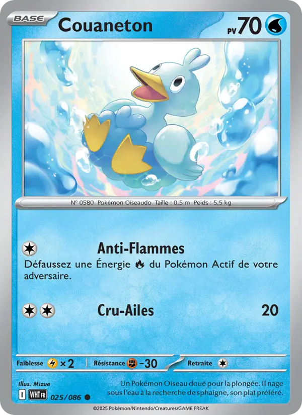 Scan HD carte Pokémon Couaneton 025/86 — Flamme Blanche