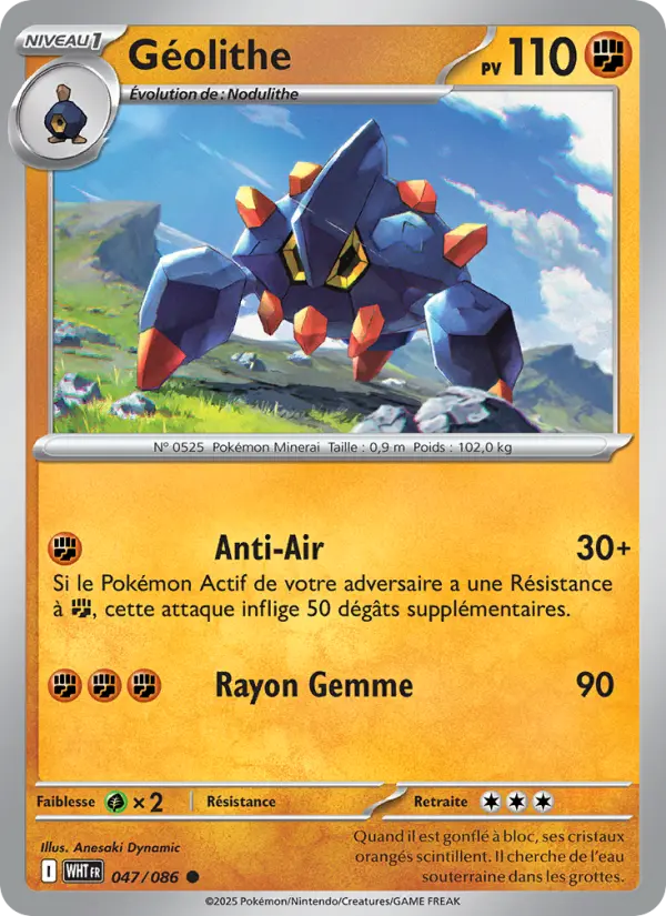 Scan HD carte Pokémon Géolithe 047/86 — Flamme Blanche