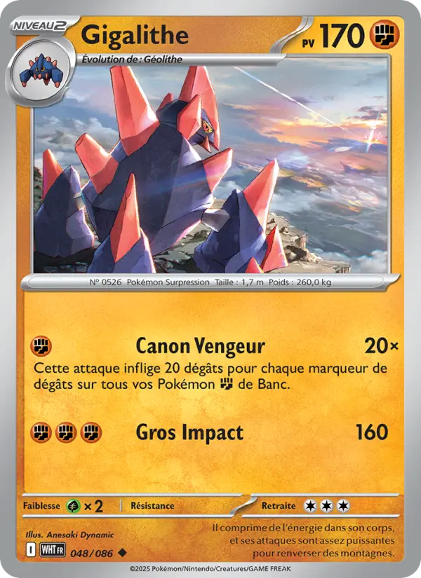 Scan HD carte Pokémon Gigalithe 048/86 — Flamme Blanche