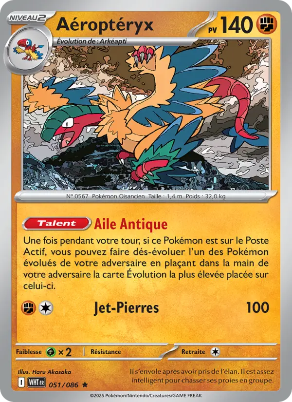 Scan HD carte Pokémon Aéroptéryx 051/86 — Flamme Blanche