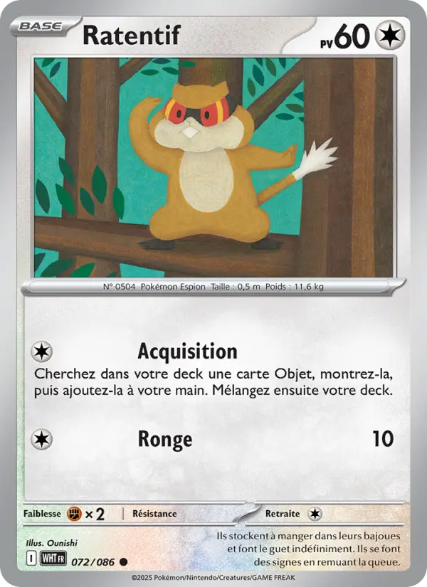 Scan HD carte Pokémon Ratentif 072/86 — Flamme Blanche