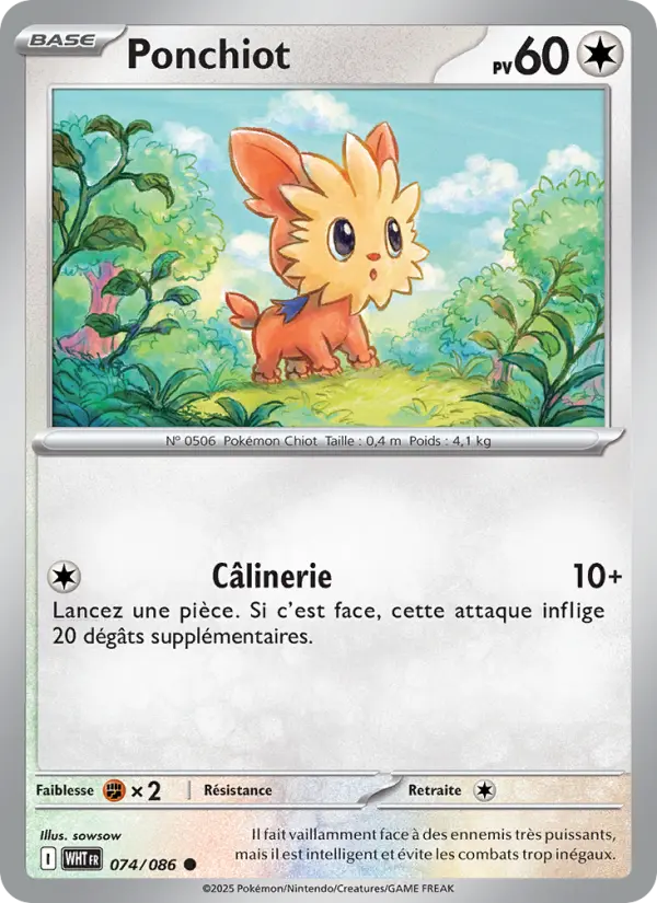 Scan HD carte Pokémon Ponchiot 074/86 — Flamme Blanche