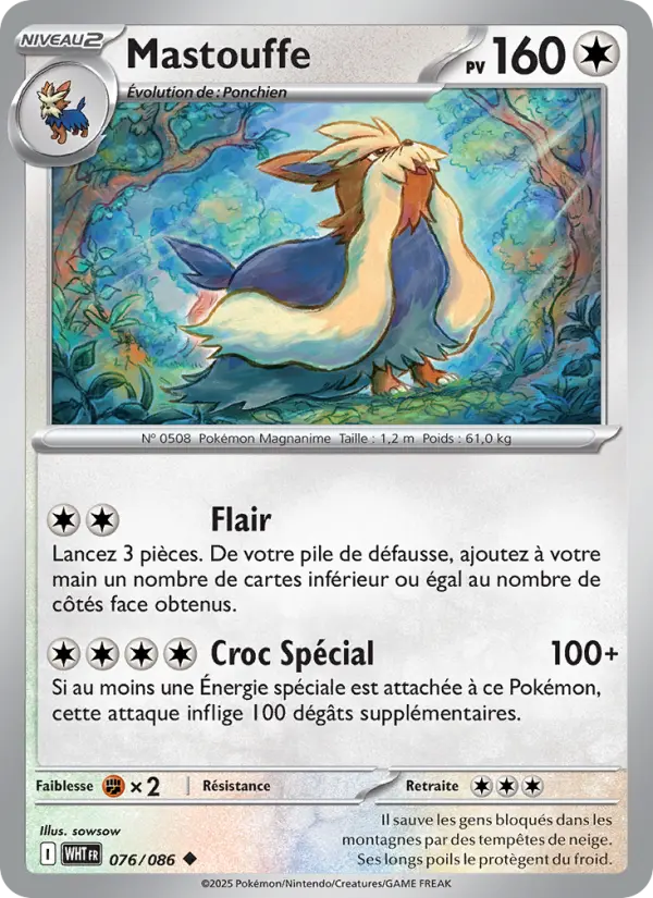 Scan HD carte Pokémon Mastouffe 076/86 — Flamme Blanche