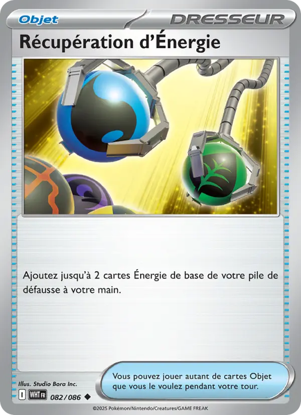 Scan HD carte Pokémon Récupération d'Énergie 082/86 — Flamme Blanche