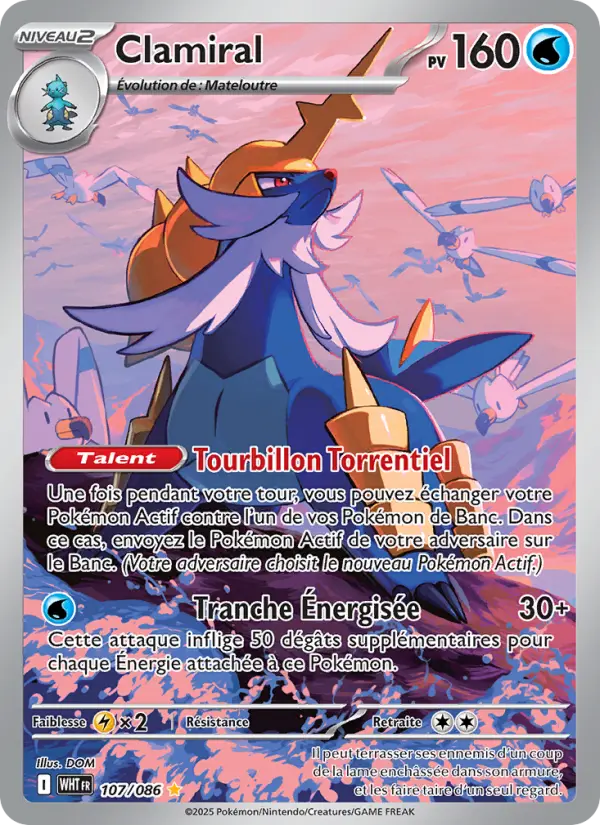 Scan HD carte Pokémon Clamiral 107/86 — Flamme Blanche