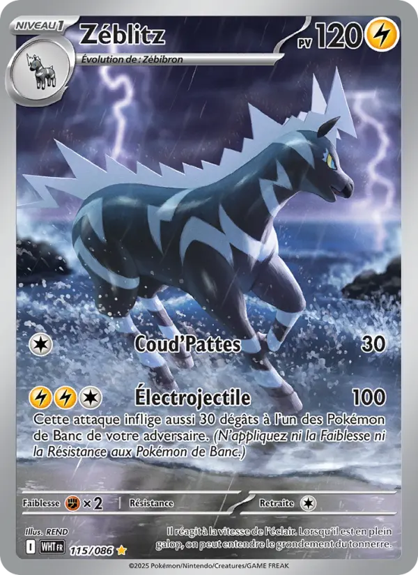 Scan HD carte Pokémon Zéblitz 115/86 — Flamme Blanche