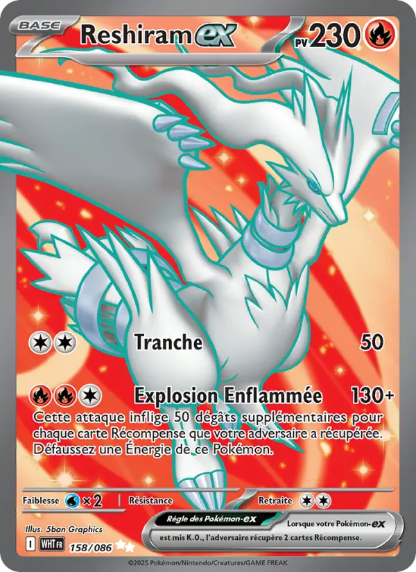 Scan HD carte Pokémon Reshiram-ex 158/86 — Flamme Blanche
