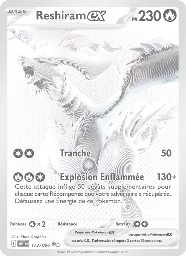 Scan HD carte Pokémon Reshiram-ex 173/86 — Flamme Blanche