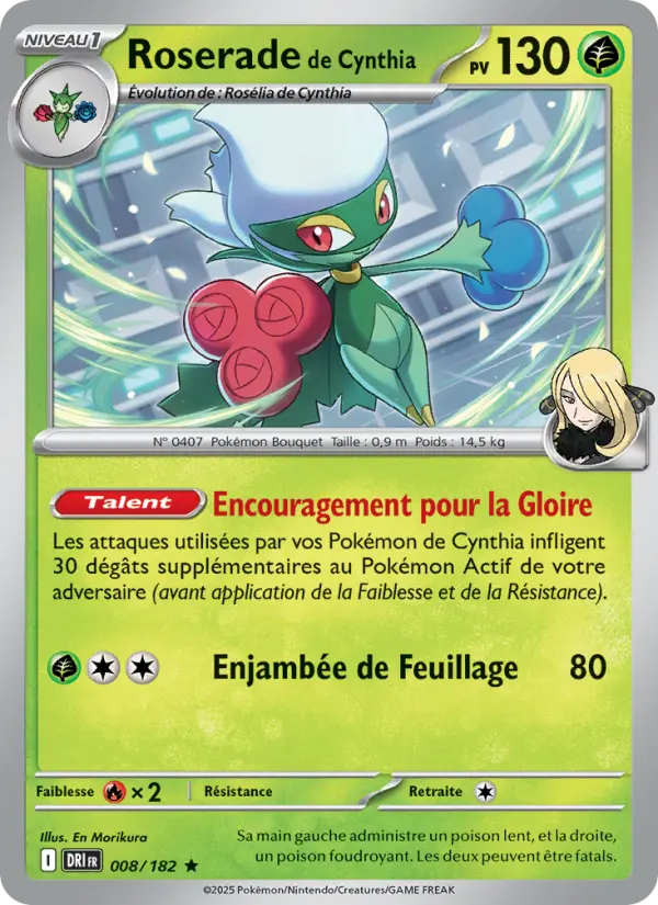 Scan HD carte Pokémon Roserade de Cynthia 008/182 — Rivalités Destinées