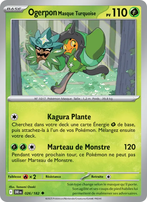 Scan HD carte Pokémon Ogerpon Masque Turquoise 026/182 — Rivalités Destinées