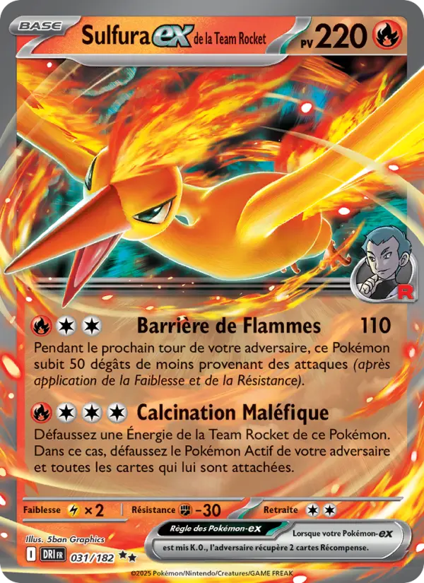 Scan HD carte Pokémon Sulfura-ex de la Team Rocket 031/182 — Rivalités Destinées