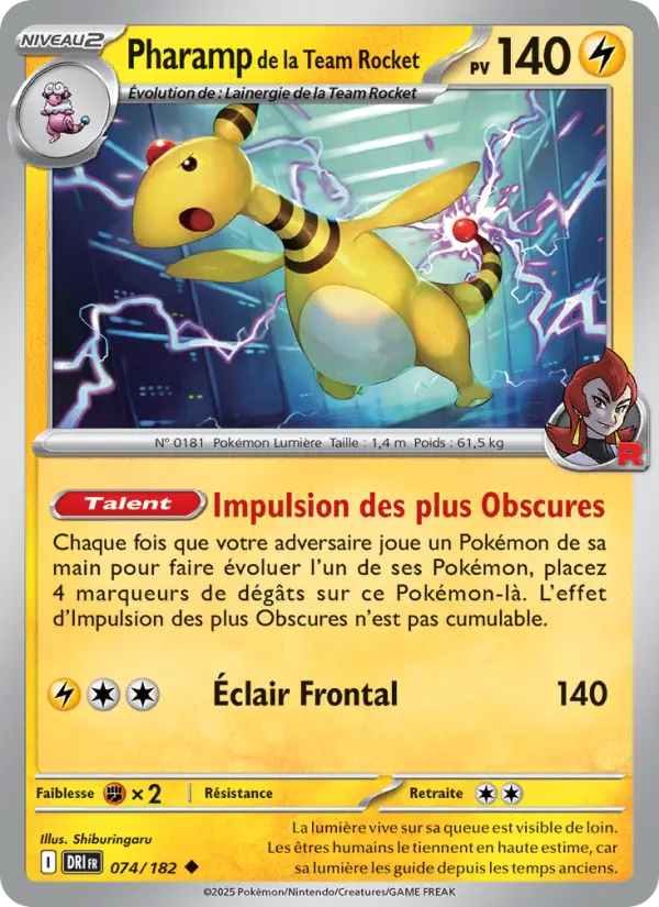 Scan HD carte Pokémon Pharamp de la Team Rocket 074/182 — Rivalités Destinées