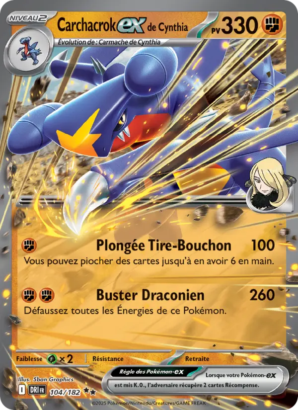 Scan HD carte Pokémon Carchacrok-ex de Cynthia 104/182 — Rivalités Destinées