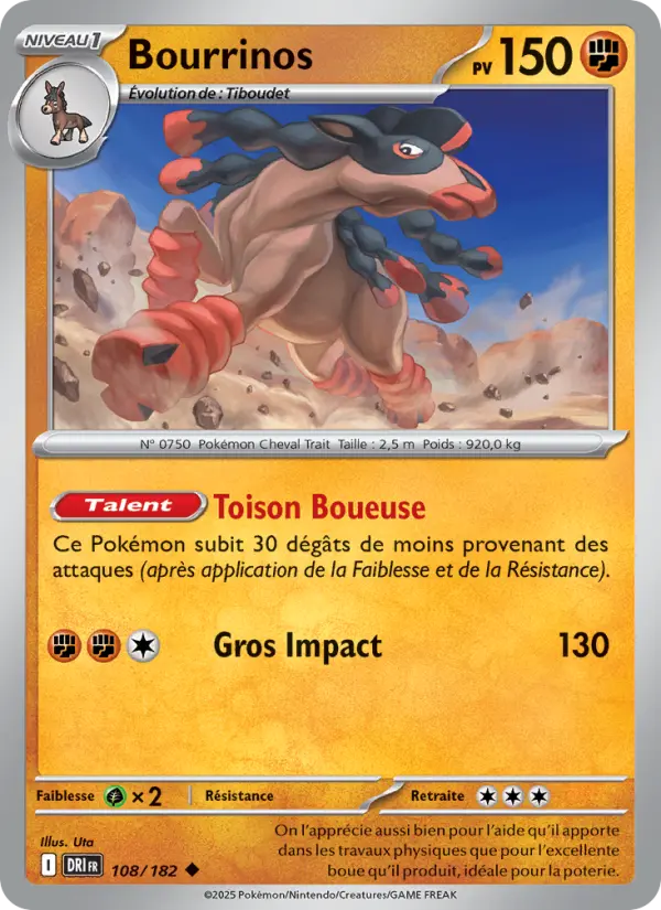 Scan HD carte Pokémon Bourrinos 108/182 — Rivalités Destinées