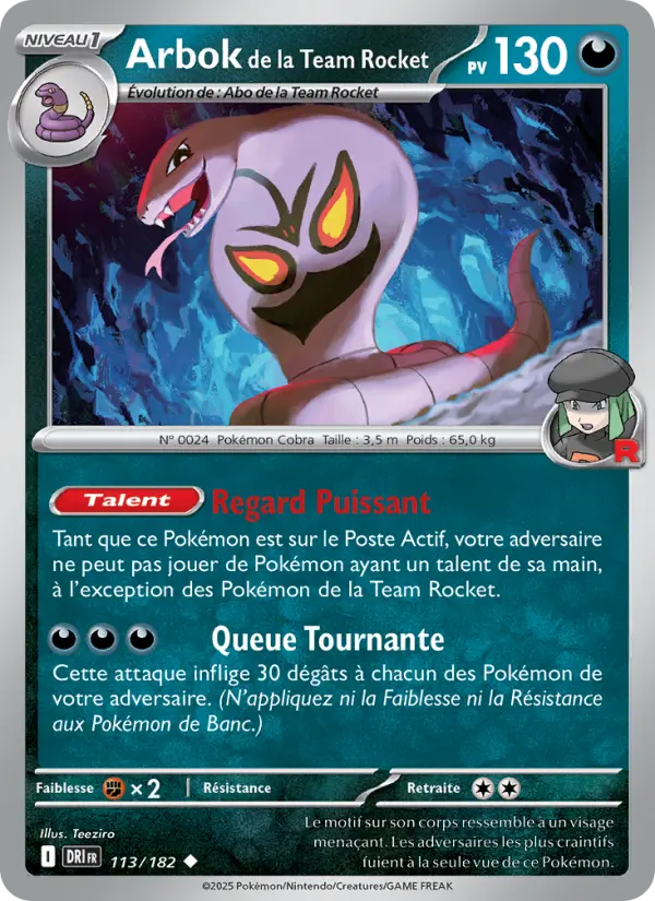 Scan HD carte Pokémon Arbok de la Team Rocket 113/182 — Rivalités Destinées