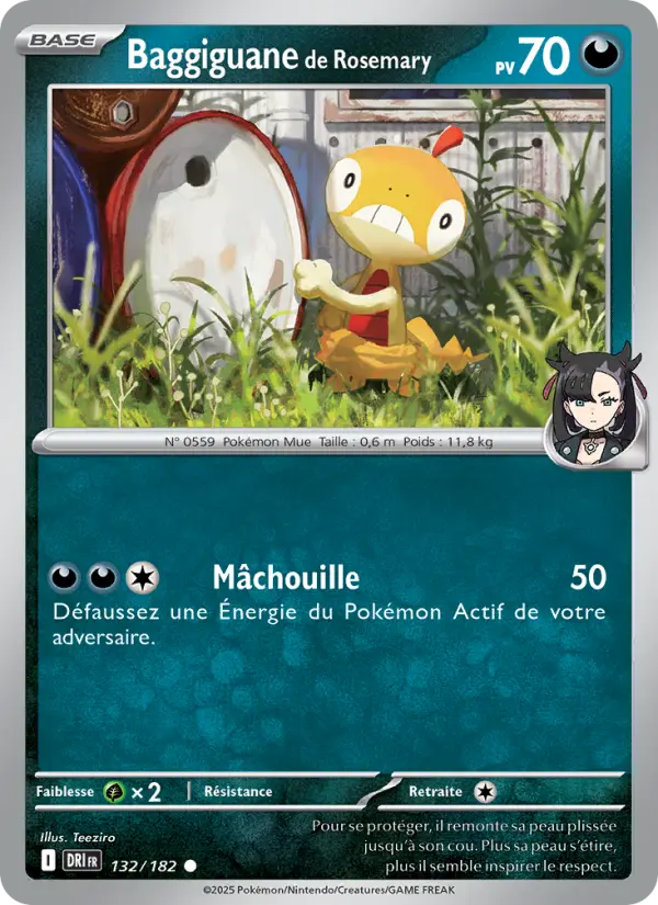 Scan HD carte Pokémon Baggiguane de Rosemary 132/182 — Rivalités Destinées