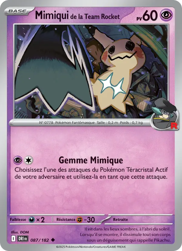 Scan HD carte Pokémon Mimiqui de la Team Rocket 087/182 — Rivalités Destinées