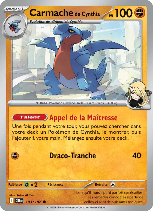 Scan HD carte Pokémon Carmache de Cynthia 103/182 — Rivalités Destinées