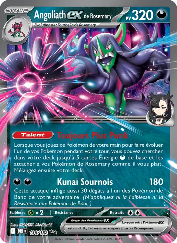 Scan HD carte Pokémon Angoliath-ex de Rosemary 136/182 — Rivalités Destinées