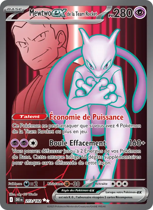 Scan HD carte Pokémon Mewtwo-ex de la Team Rocket 213/182 — Rivalités Destinées