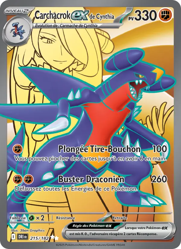 Scan HD carte Pokémon Carchacrok-ex de Cynthia 215/182 — Rivalités Destinées