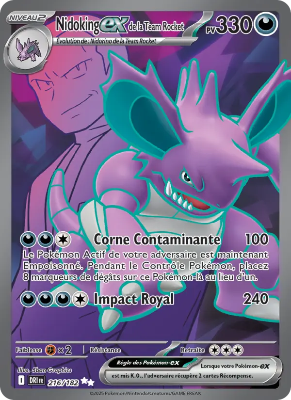 Scan HD carte Pokémon Nidoking-ex de la Team Rocket 216/182 — Rivalités Destinées