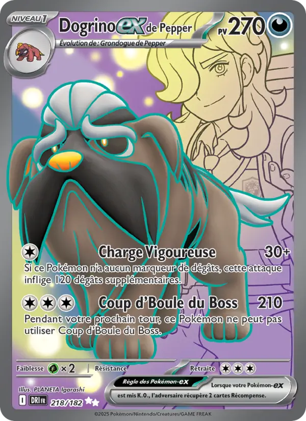 Scan HD carte Pokémon Dogrino-ex de Pepper 218/182 — Rivalités Destinées