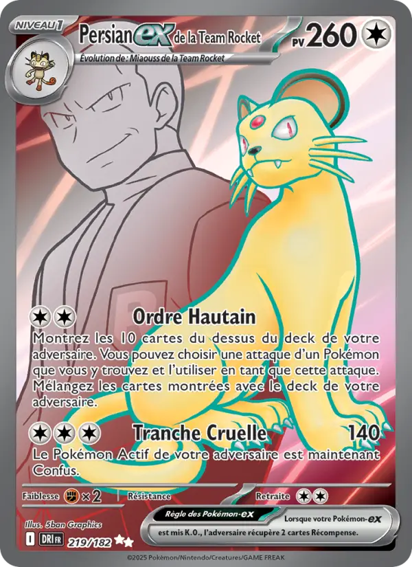 Scan HD carte Pokémon Persian-ex de la Team Rocket 219/182 — Rivalités Destinées