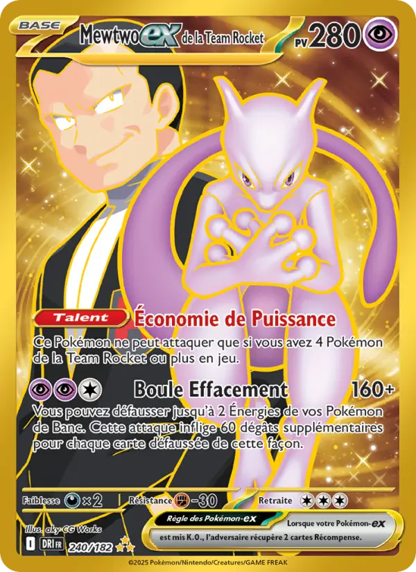 Scan HD carte Pokémon Mewtwo-ex de la Team Rocket 240/182 — Rivalités Destinées