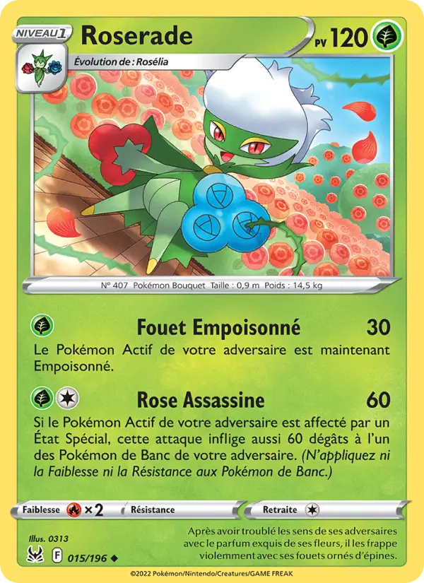 Scan HD carte Pokémon Roserade 015/196 — Origine Perdue
